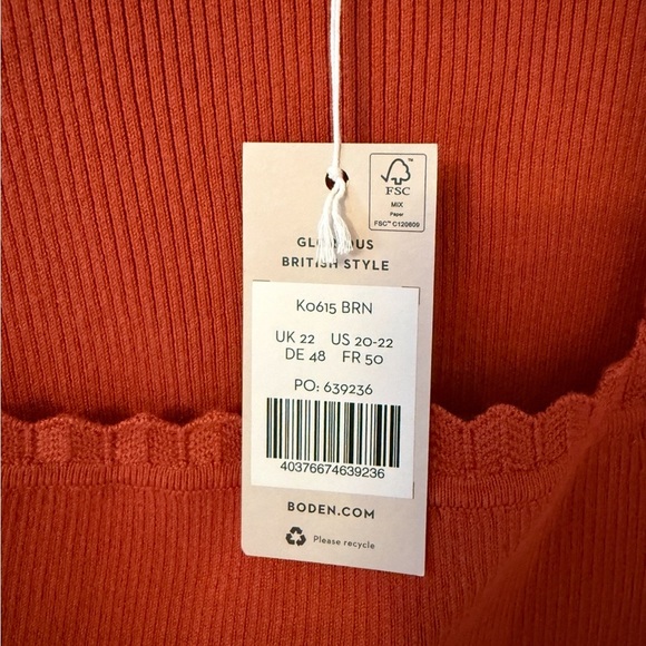 Boden ribbed square neck knitted top size 20-22 nwt in rust k0615 brn - Picture 3 of 8